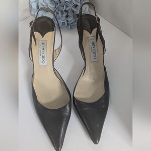Jimmy Choo vintage Syria  leather slingback heels chocolate dark brown. Sz 11